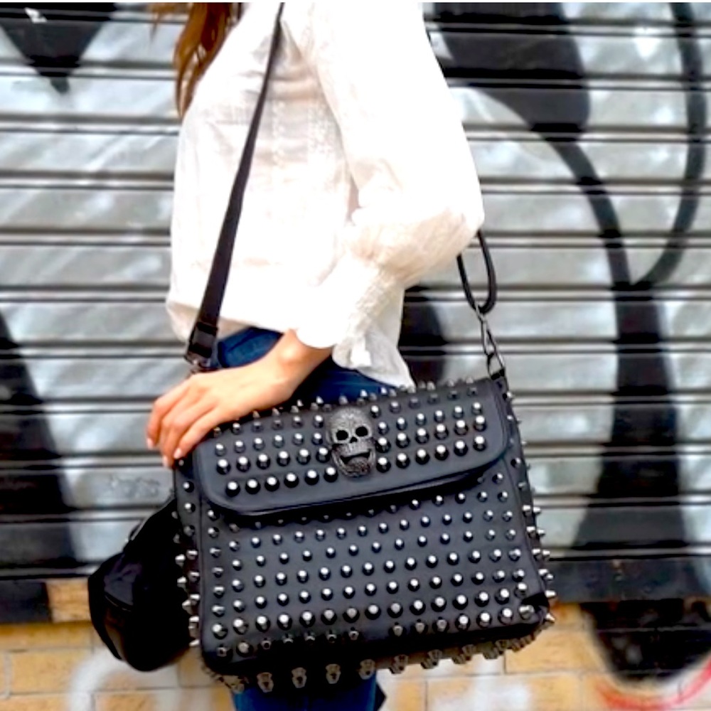 NWT SC LA Skull and Stud Rhinestone Bling Studded Crossbody … - Picture 6 of 13